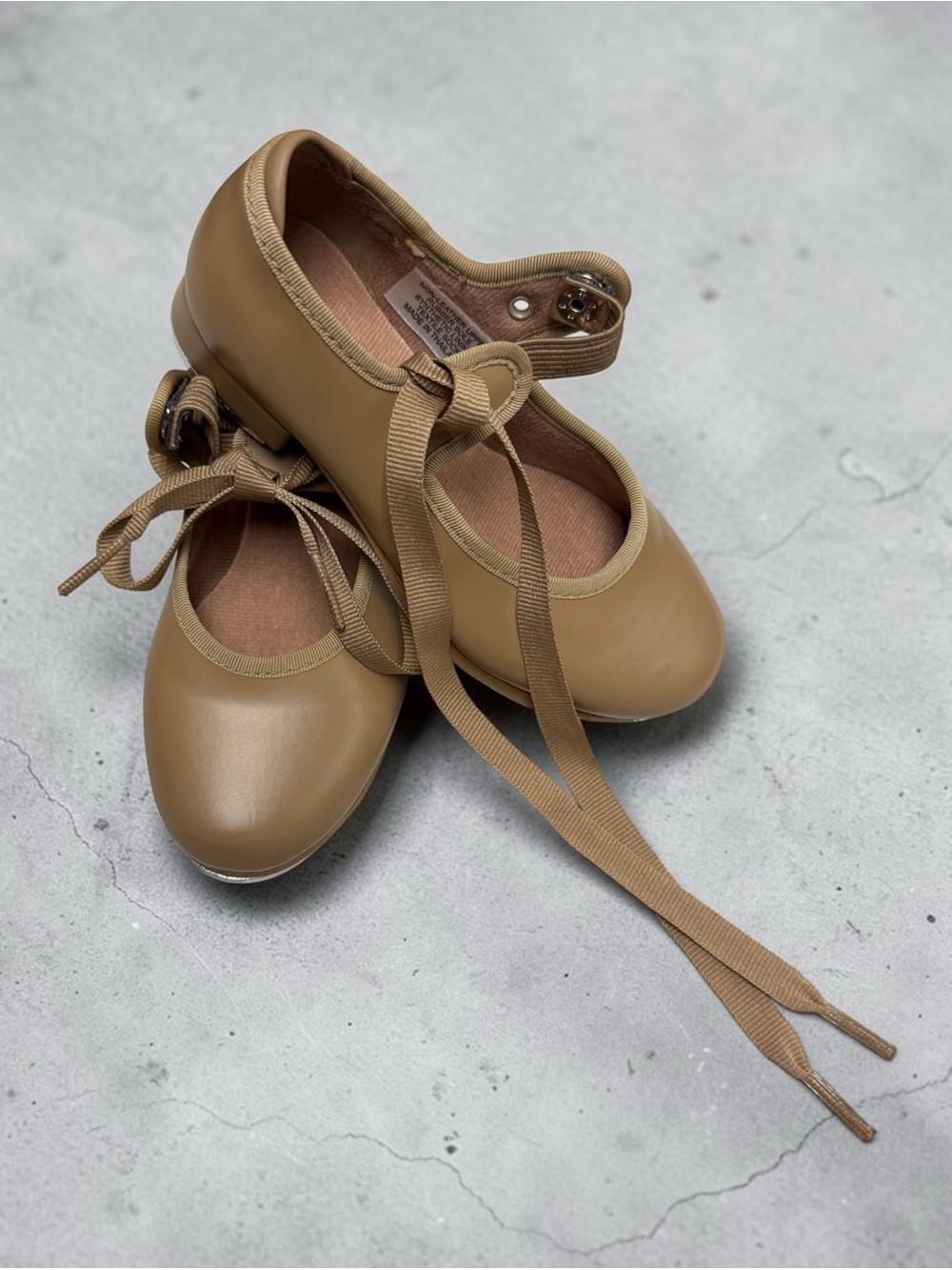 Kids Tan Ballet Flats with Ankle Tie